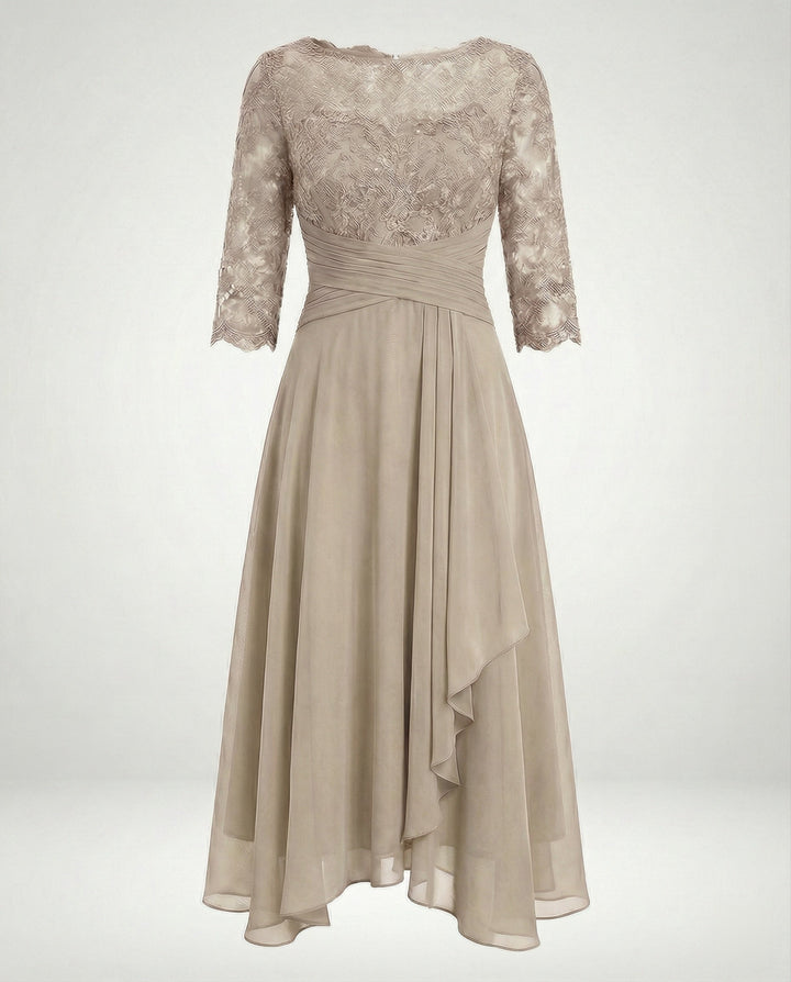 Women's Viscose Fall Wedding Guest Dress in Beige
