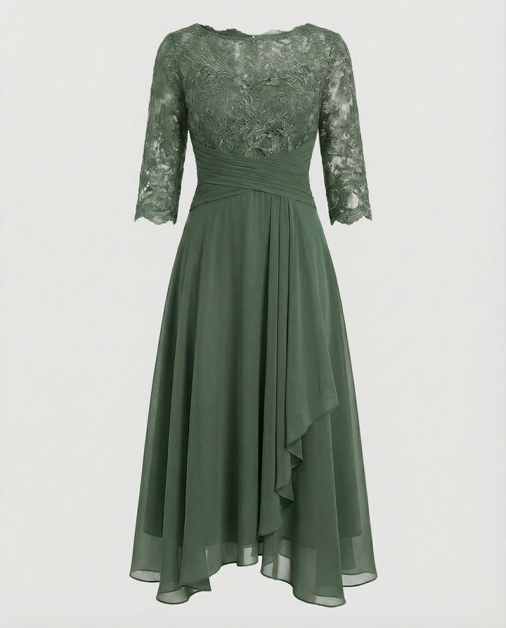Women's Viscose Fall Wedding Guest Dress in Green