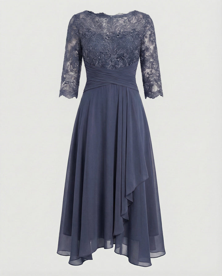Women's Viscose Fall Wedding Guest Dress in Grey