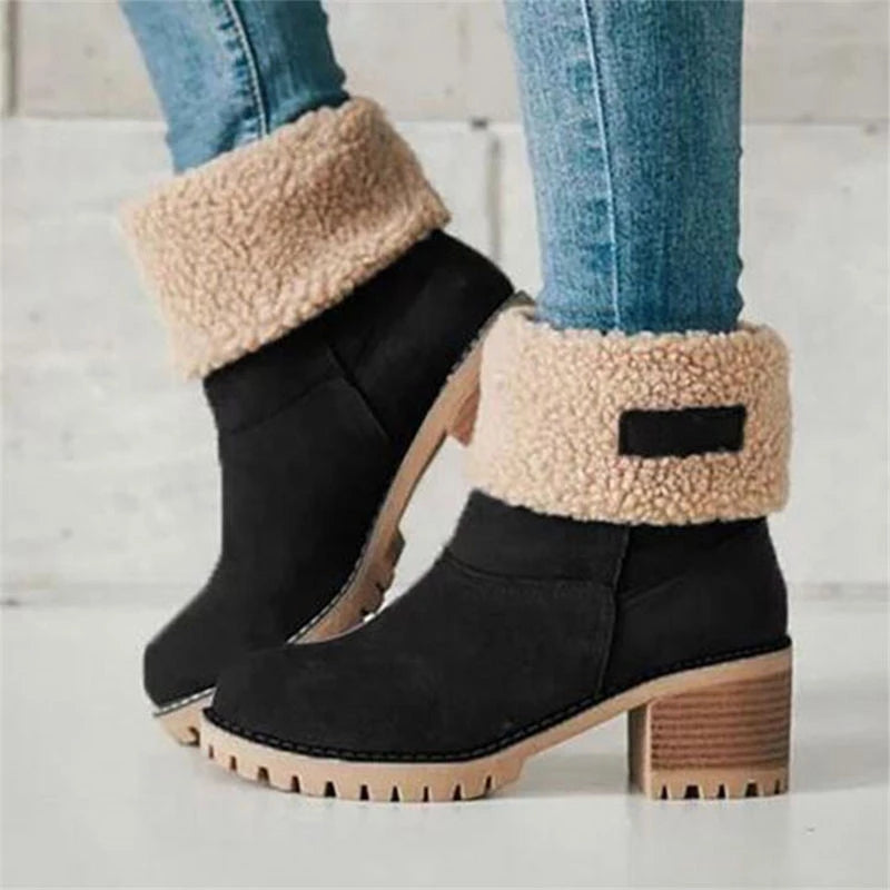 Women's Warm Brown Fall Boots in Black
