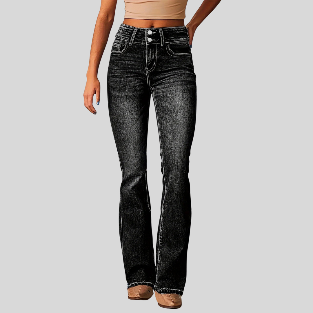 Women's Washed High Waist Wide Leg Jeans in Black