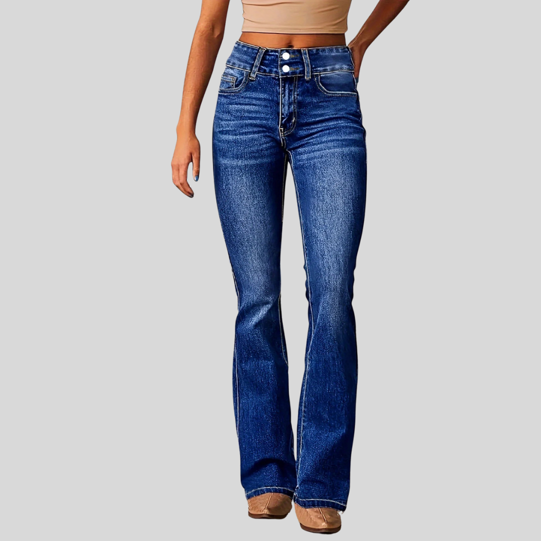 Women's Washed High Waist Wide Leg Jeans in Dark Blue