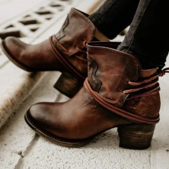 Women's Western Boots with Fringe & Block Heel in Brown