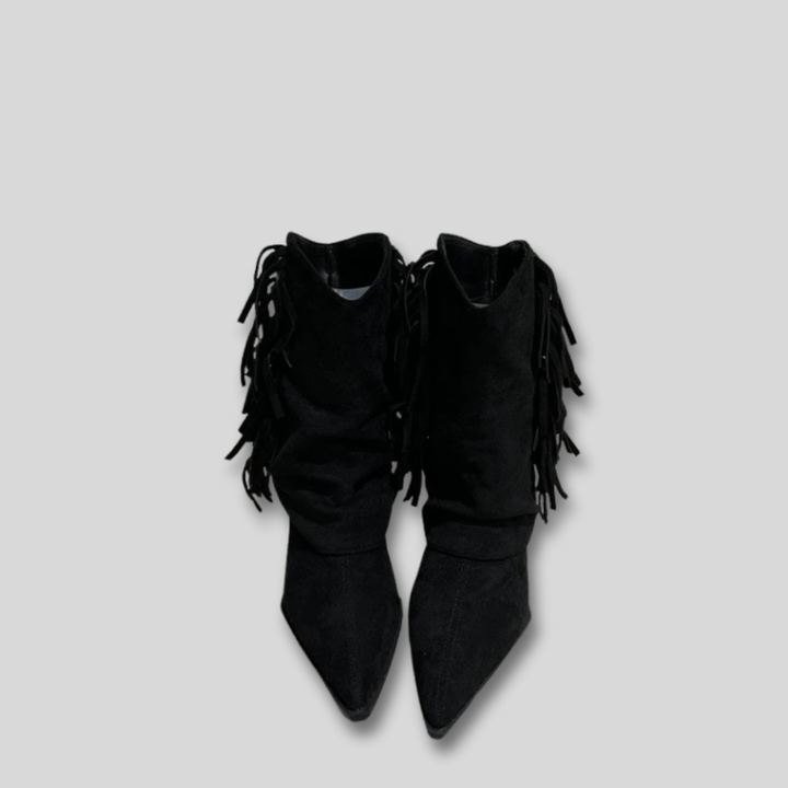 Women's Western Suede Ankle Boots for Fall in Black