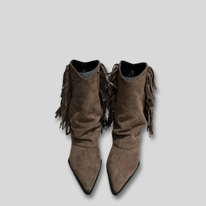 Women's Western Suede Ankle Boots for Fall in Brown