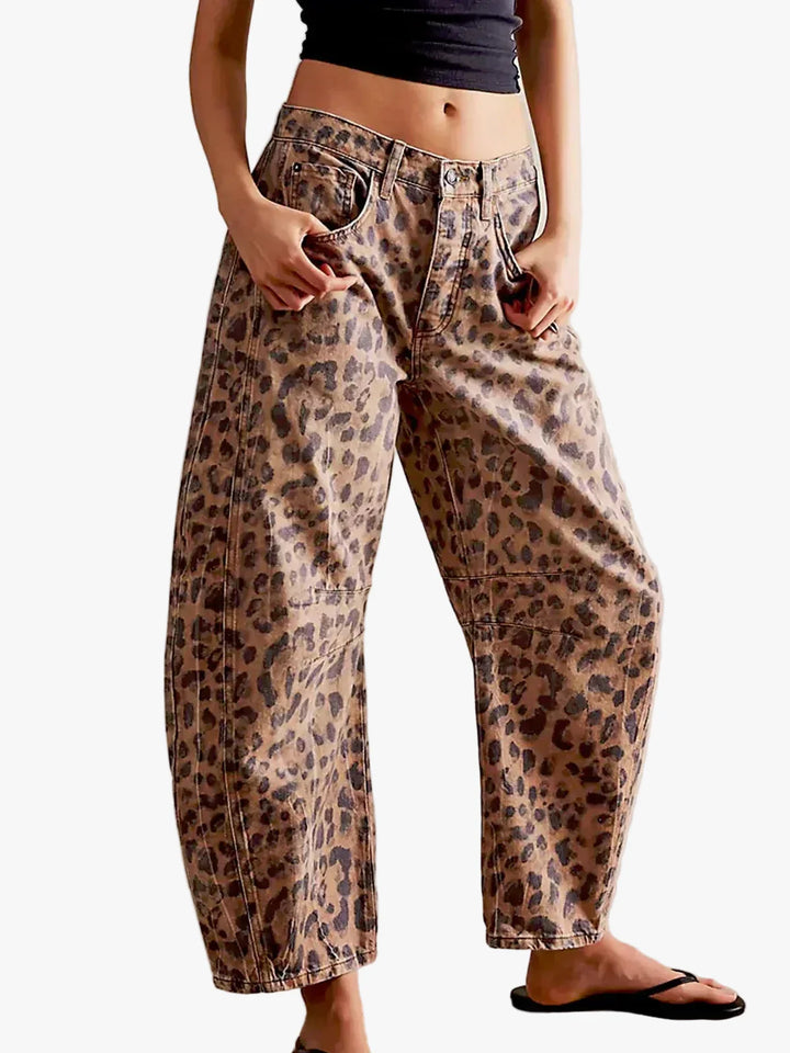 Women's Wide Leg Jeans with Animal Print