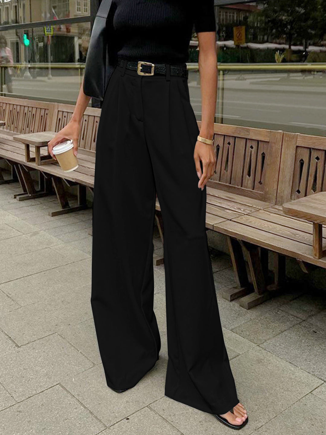 Women's Wide Leg Pants for Business in Black