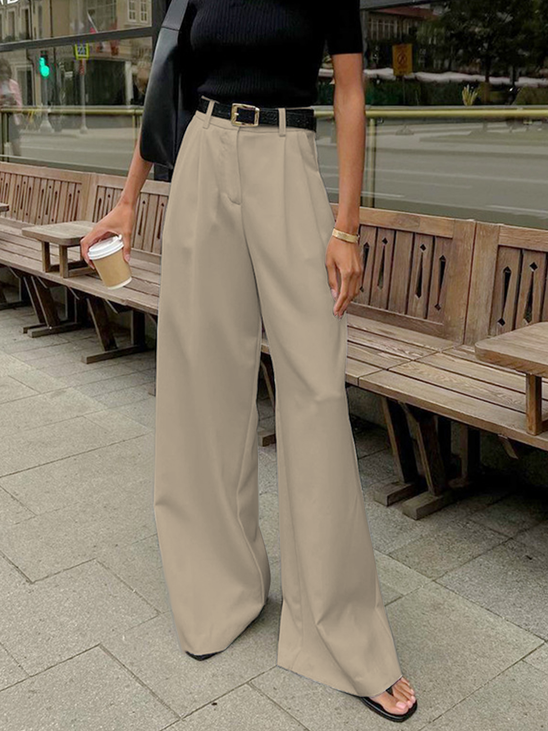 Women's Wide Leg Pants for Business in Khaki