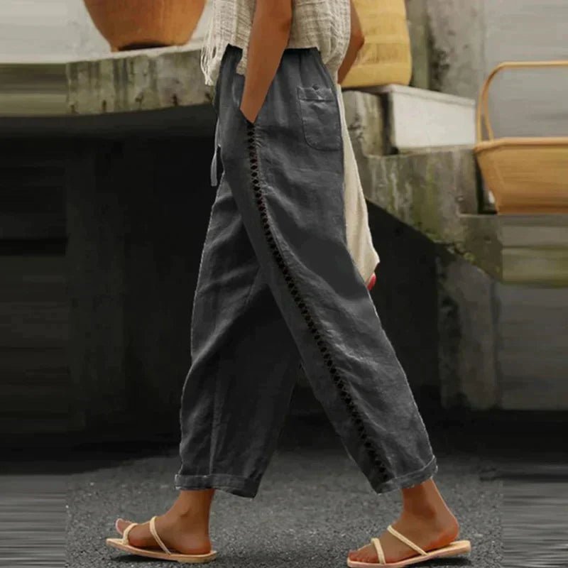 Women's Wide Leg Pants High Waist Linen in Black