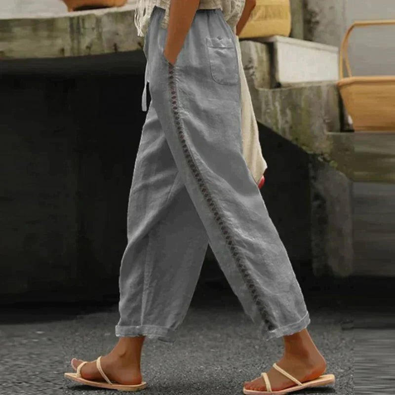 Women's Wide Leg Pants High Waist Linen in Grey