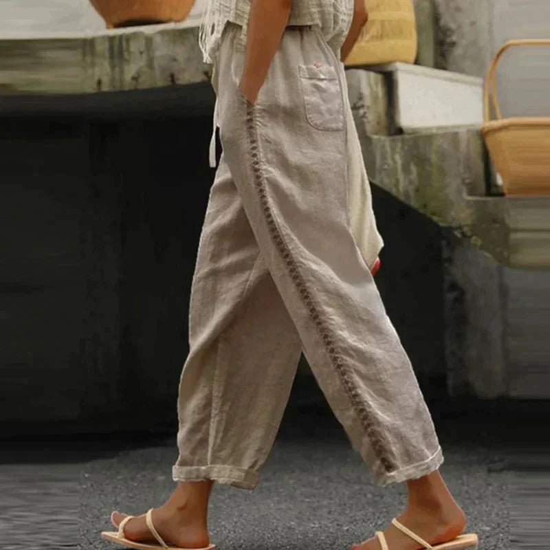 Women's Wide Leg Pants High Waist Linen in Khaki