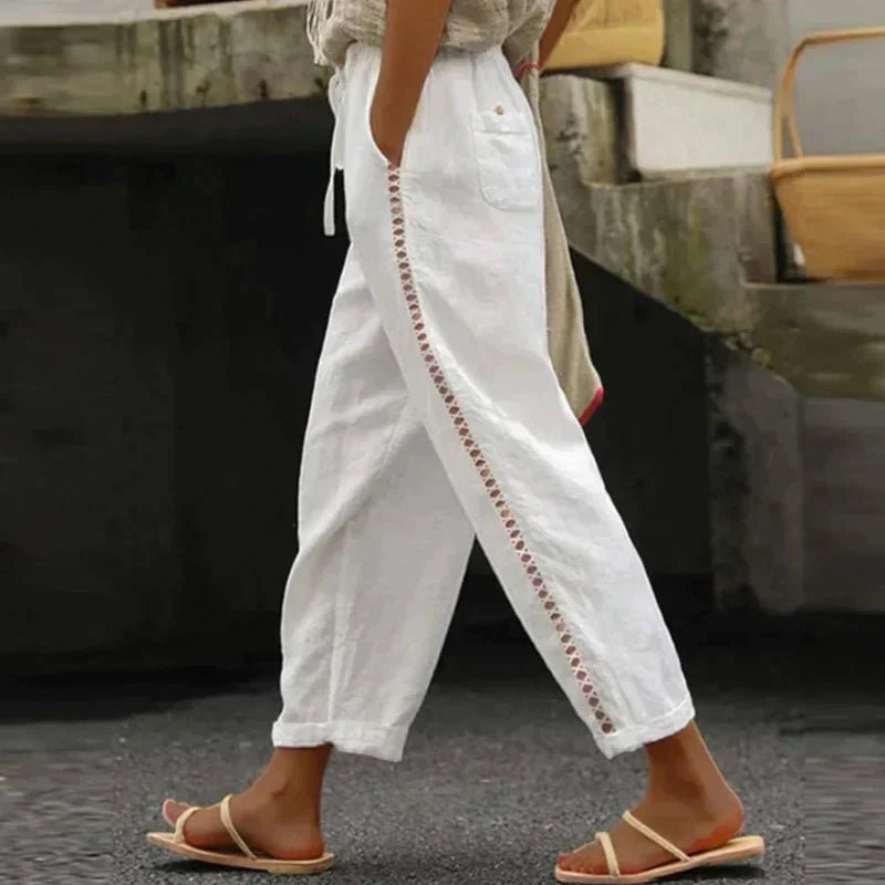 Women's Wide Leg Pants High Waist Linen in White
