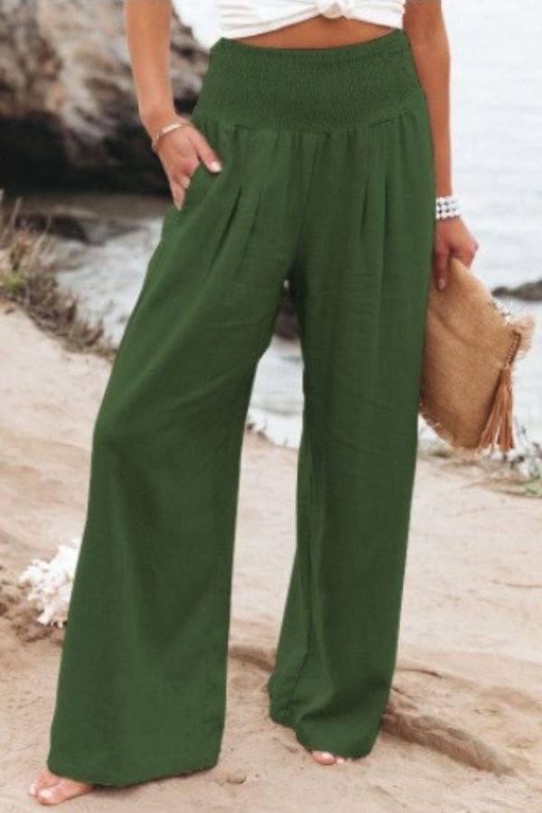 Women's Wide Leg Pants High-Waisted Flowing in Army Green
