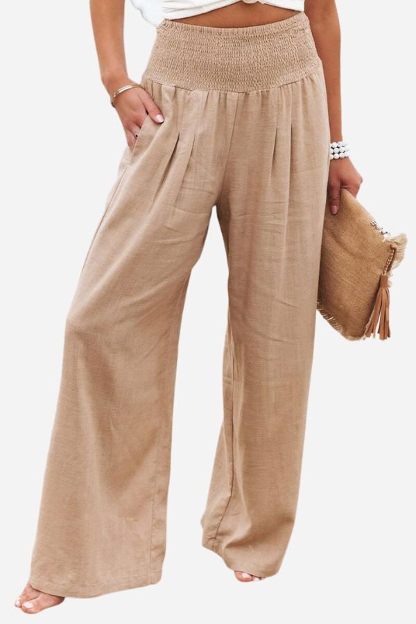 Women's Wide Leg Pants High-Waisted Flowing in Khaki