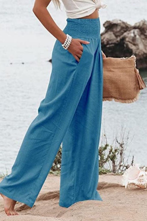 Women's Wide Leg Pants High-Waisted Flowing in Peacock Blue