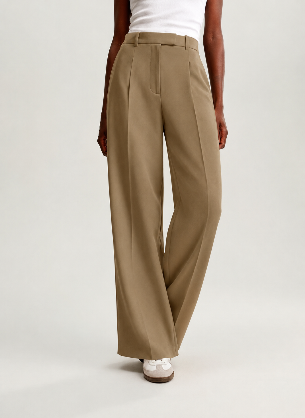 Women's Wide Leg Pants Tailored for Fall in Beige