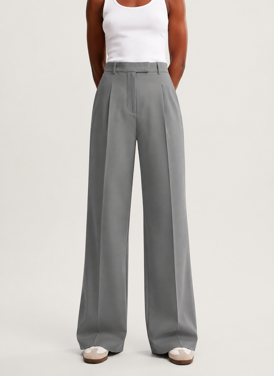 Women's Wide Leg Pants Tailored for Fall in Grey