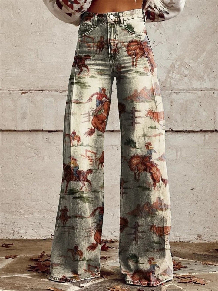 Women's Wide Leg Pants Western Style High-Waist in Beige
