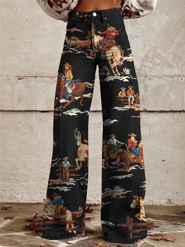 Women's Wide Leg Pants Western Style High-Waist in Black