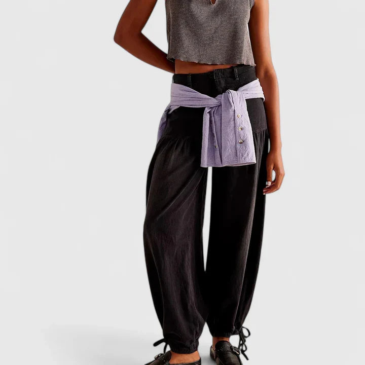 Women's Wide Leg Pants with Bohemian Ease in Black