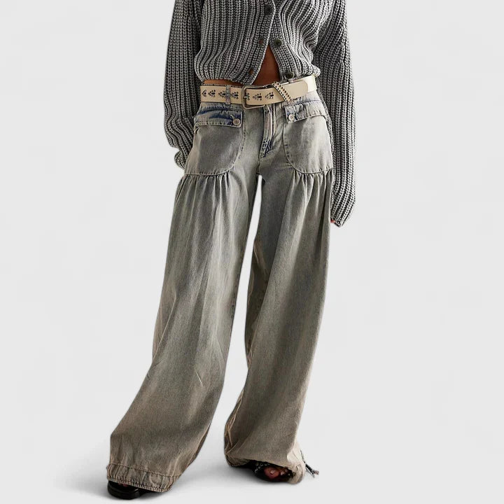 Women's Wide Leg Pants with Bohemian Ease in Grey