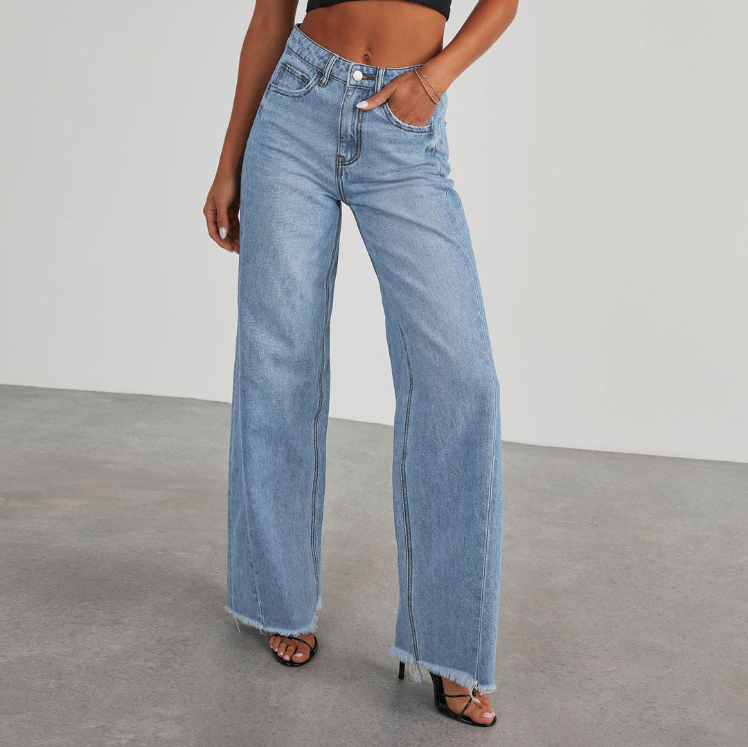 Women's Wide Leg Pants with High Waist in Light Blue