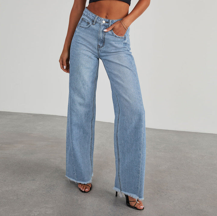 Women's Wide Leg Pants with High Waist in Light Blue