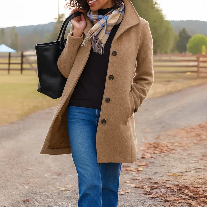Women's Winter Coat Classic Button Mid-Length in Khaki