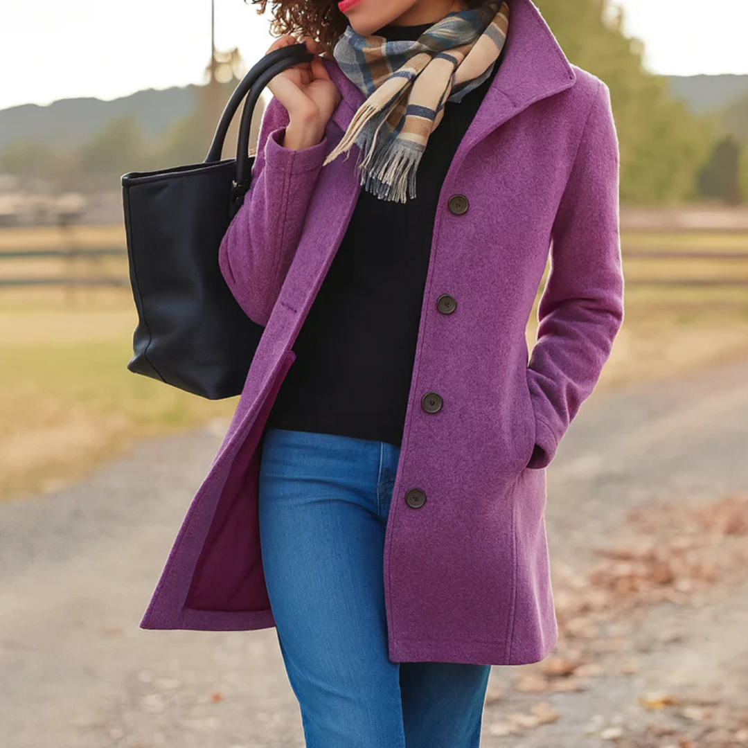 Women's Winter Coat Classic Button Mid-Length in Purple