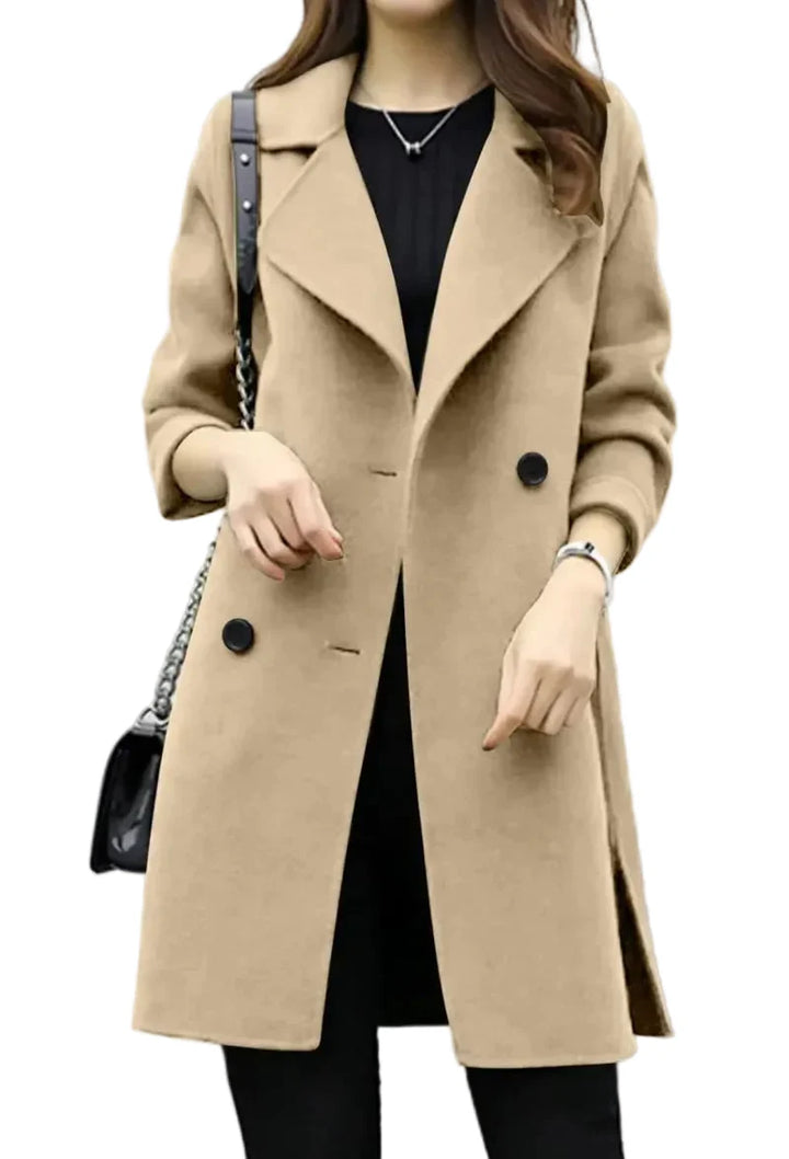 Women's Winter Coat Midi Double-Breasted in Beige