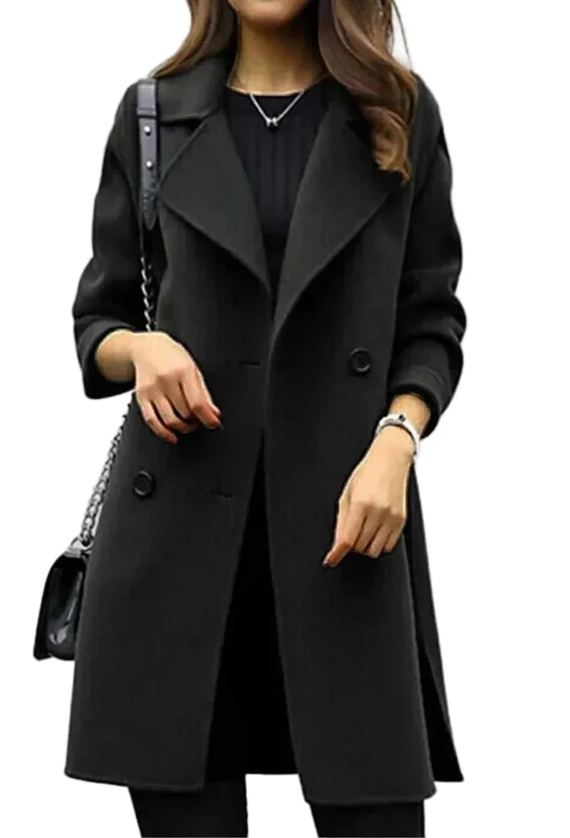 Women's Winter Coat Midi Double-Breasted in Black