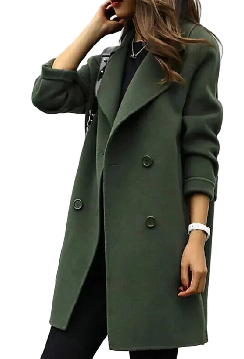 Women's Winter Coat Midi Double-Breasted in Grüne Tarnung
