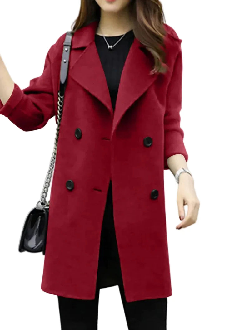 Women's Winter Coat Midi Double-Breasted in Red