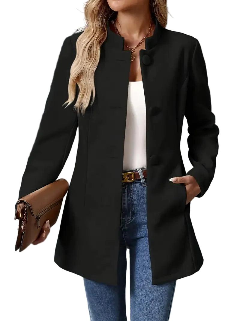 Women's Winter Coat with Front Buttons in Black