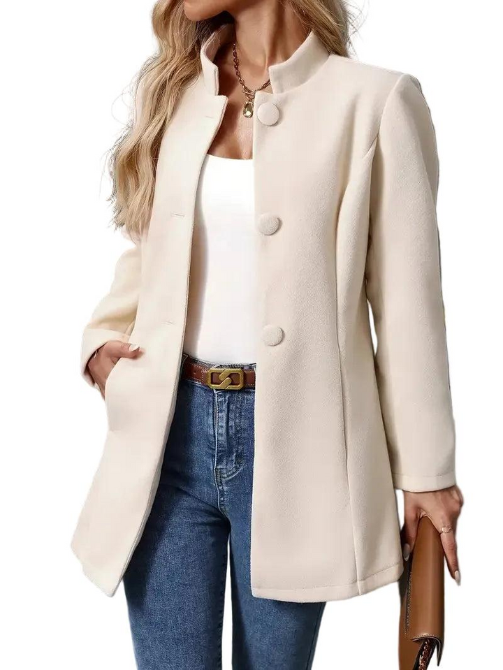 Women's Winter Coat with Front Buttons in Cream