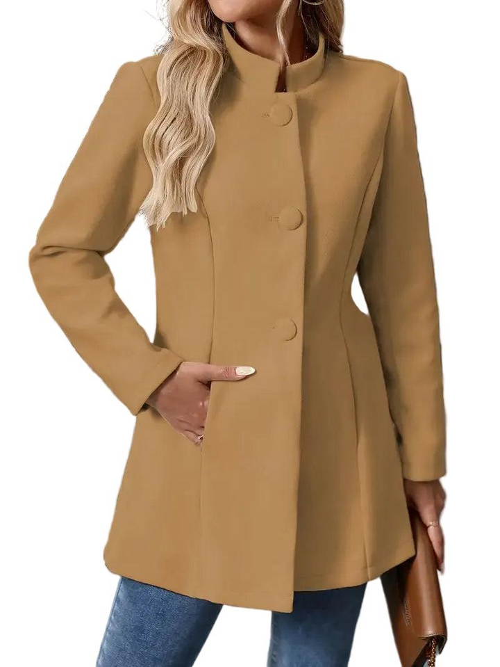 Women's Winter Coat with Front Buttons in Kamel