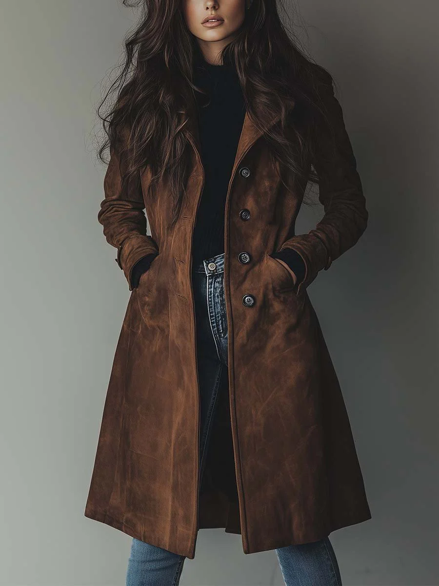 Women's Winter Coat with Vintage Trench Look in Brown