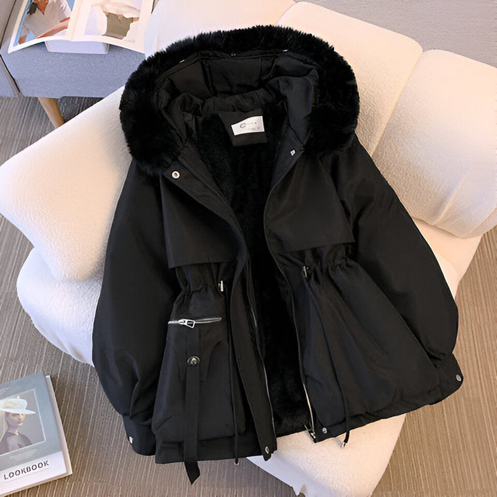 Women's Winter Jacket with Faux Fur Collar in Black