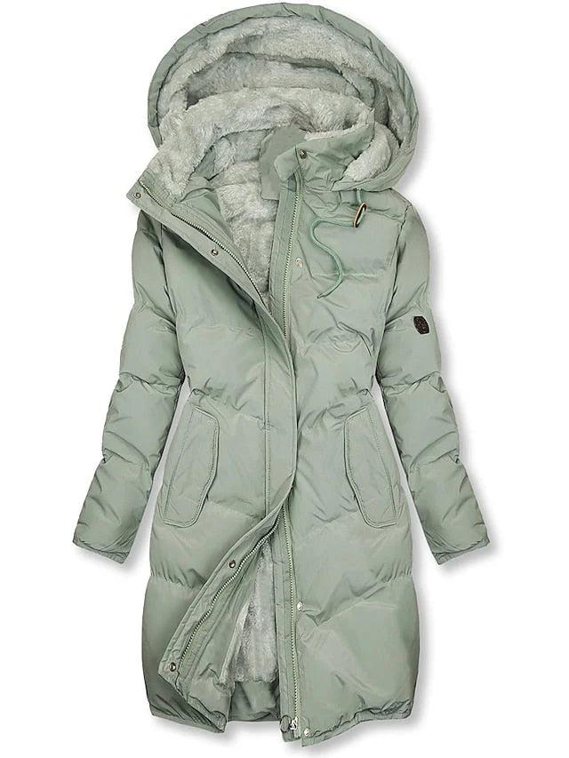 Women's Winter Jacket with Long Quilted Hood in Mintgrün