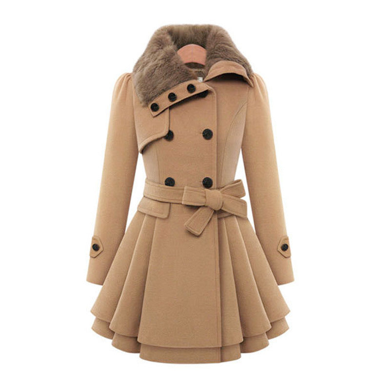 Women's Winter Jacket with Vintage Trench Detailing in Beige