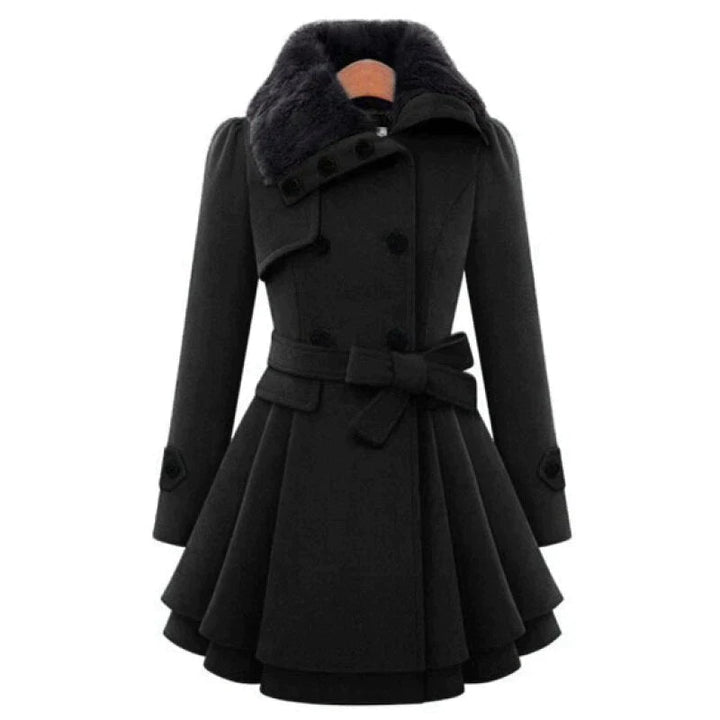Women's Winter Jacket with Vintage Trench Detailing in Black