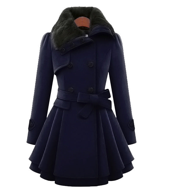 Women's Winter Jacket with Vintage Trench Detailing in Dark Blue