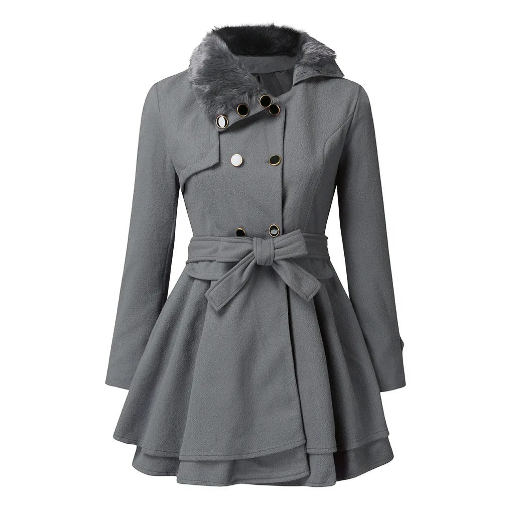Women's Winter Jacket with Vintage Trench Detailing in Grey