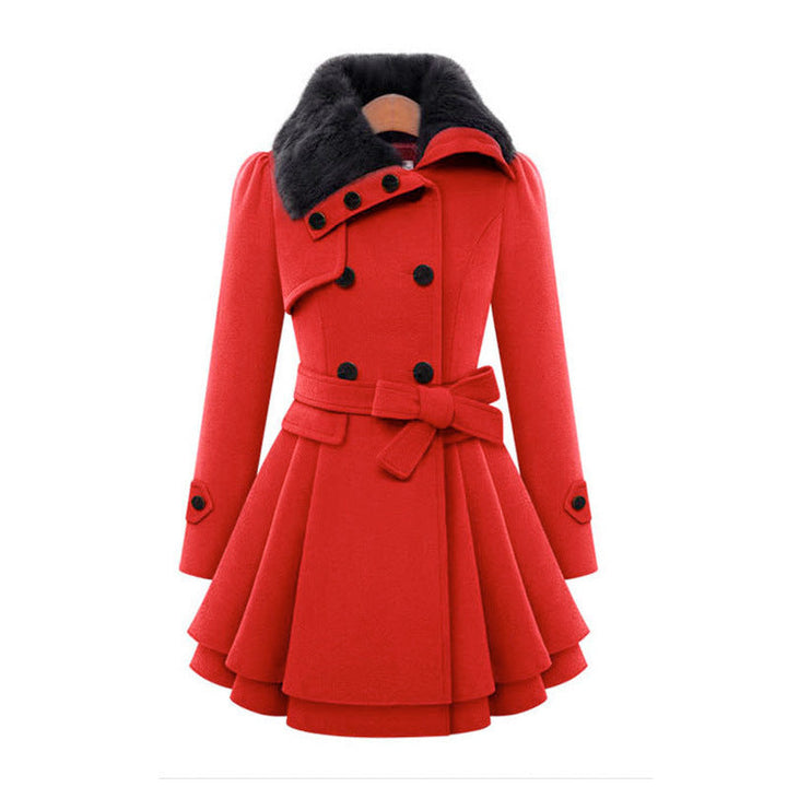 Women's Winter Jacket with Vintage Trench Detailing in Red