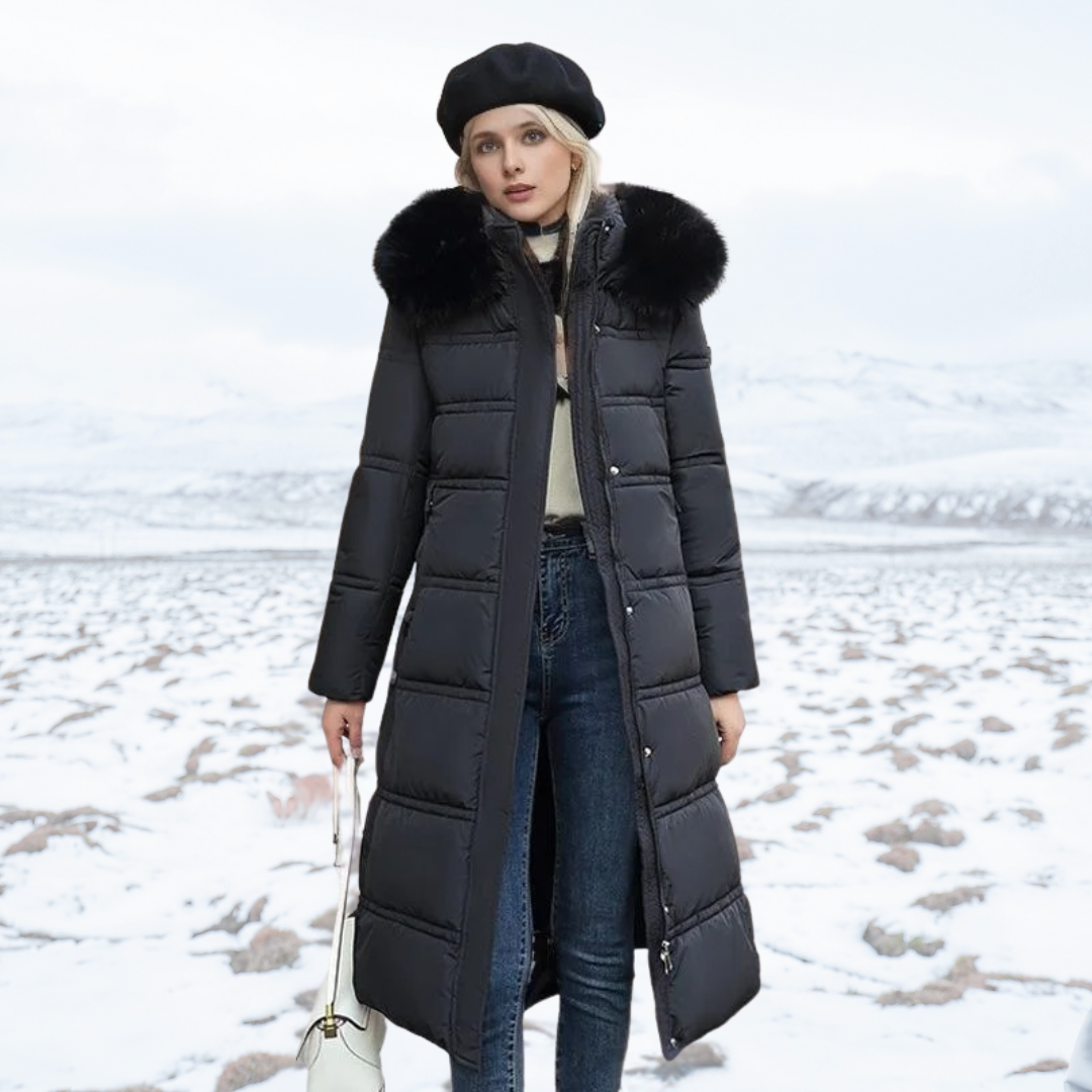 Women's Winter Puffer with High Collar in Black