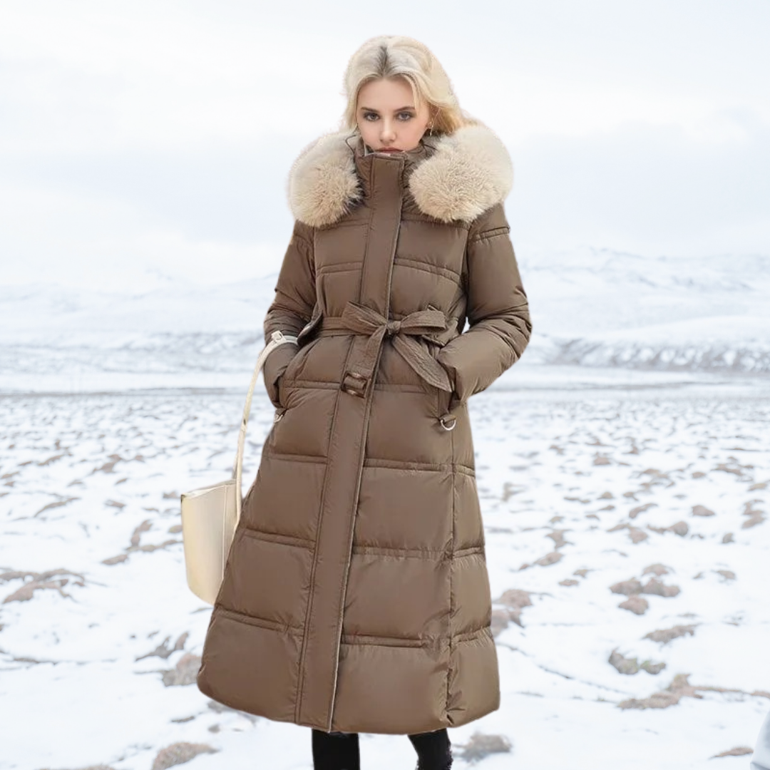 Women's Winter Puffer with High Collar in Coffee