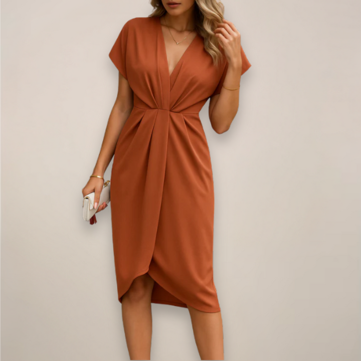 Women's Woven Midi Wrap Cocktail Dress in Orange