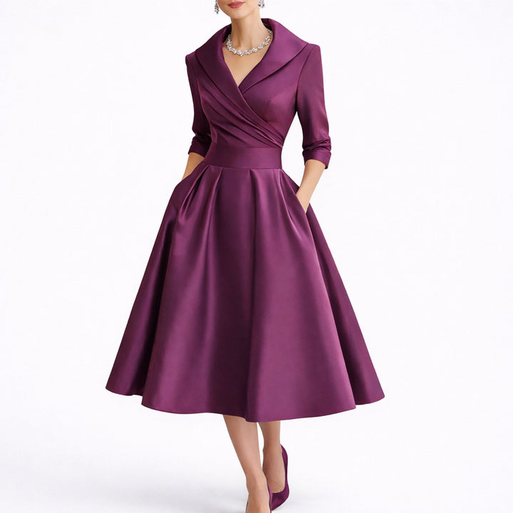 Women's Wrap Bodice A-Line Fall Wedding Guest Dress in Purple
