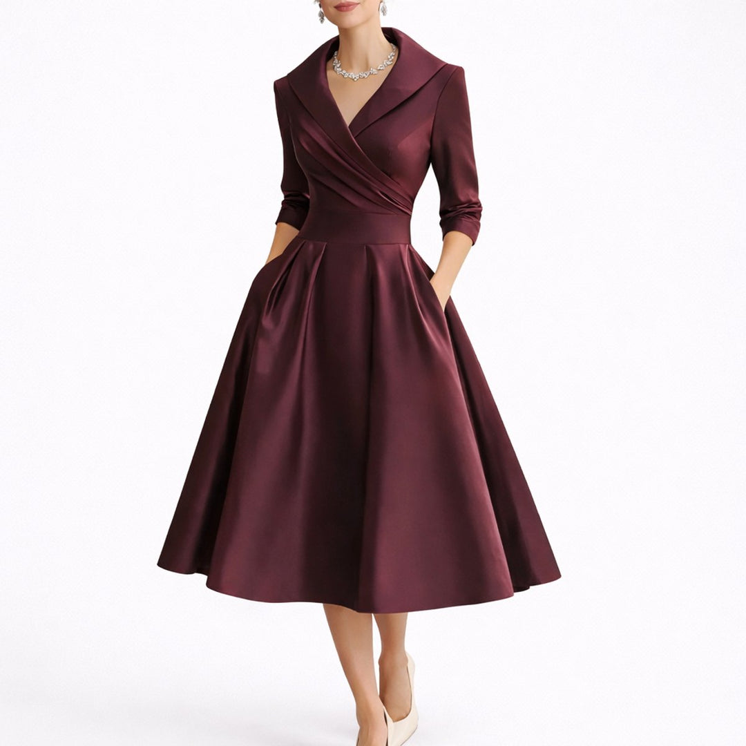 Women's Wrap Bodice A-Line Fall Wedding Guest Dress in Red