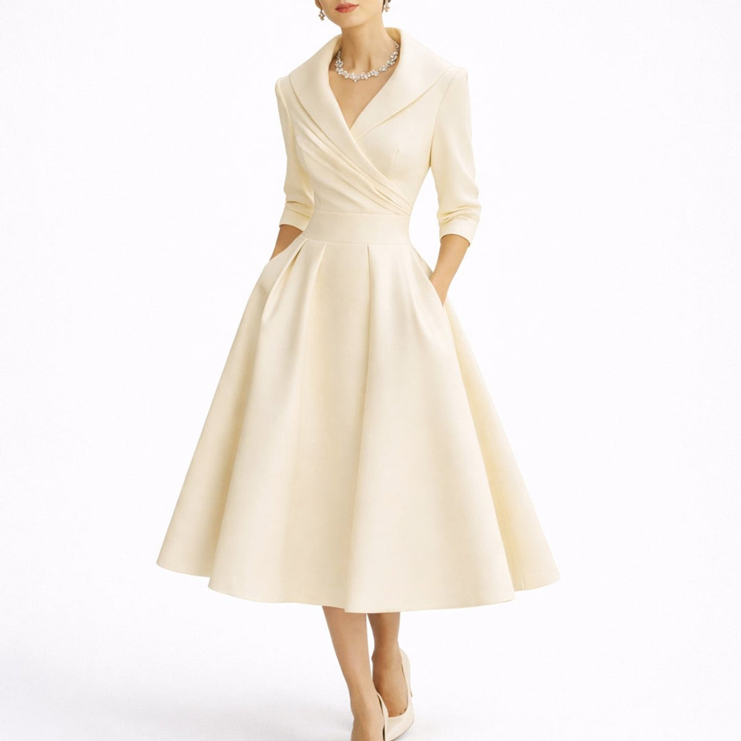 Women's Wrap Bodice A-Line Fall Wedding Guest Dress in White